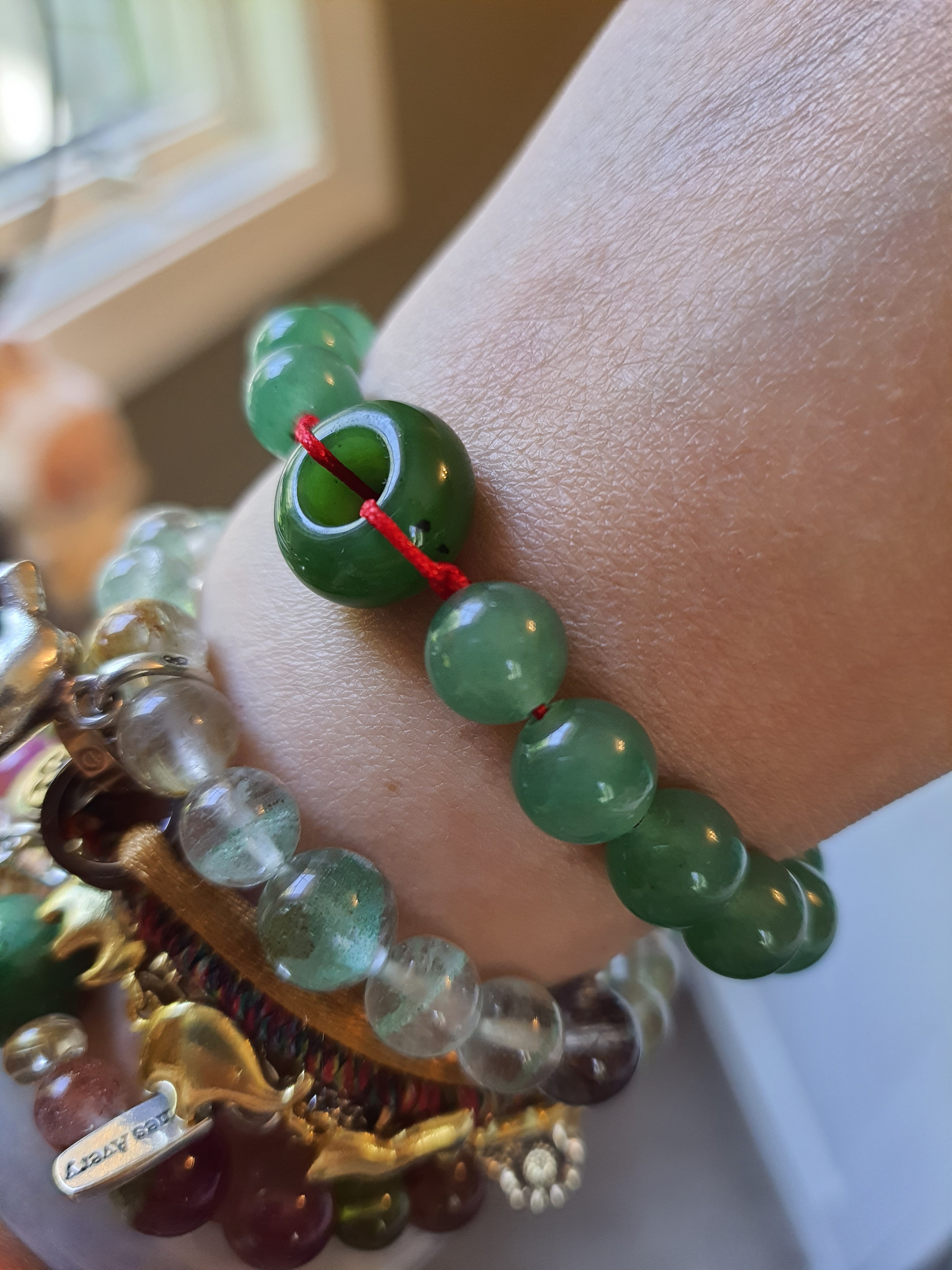 Canadian Green Nephrite Jade Bead Chinese Red String Shamballa Bracelet